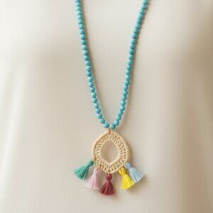 Sugarfix By Baublebar Faux Turquoise Blue Bead Necklace Straw Pendant - flawed